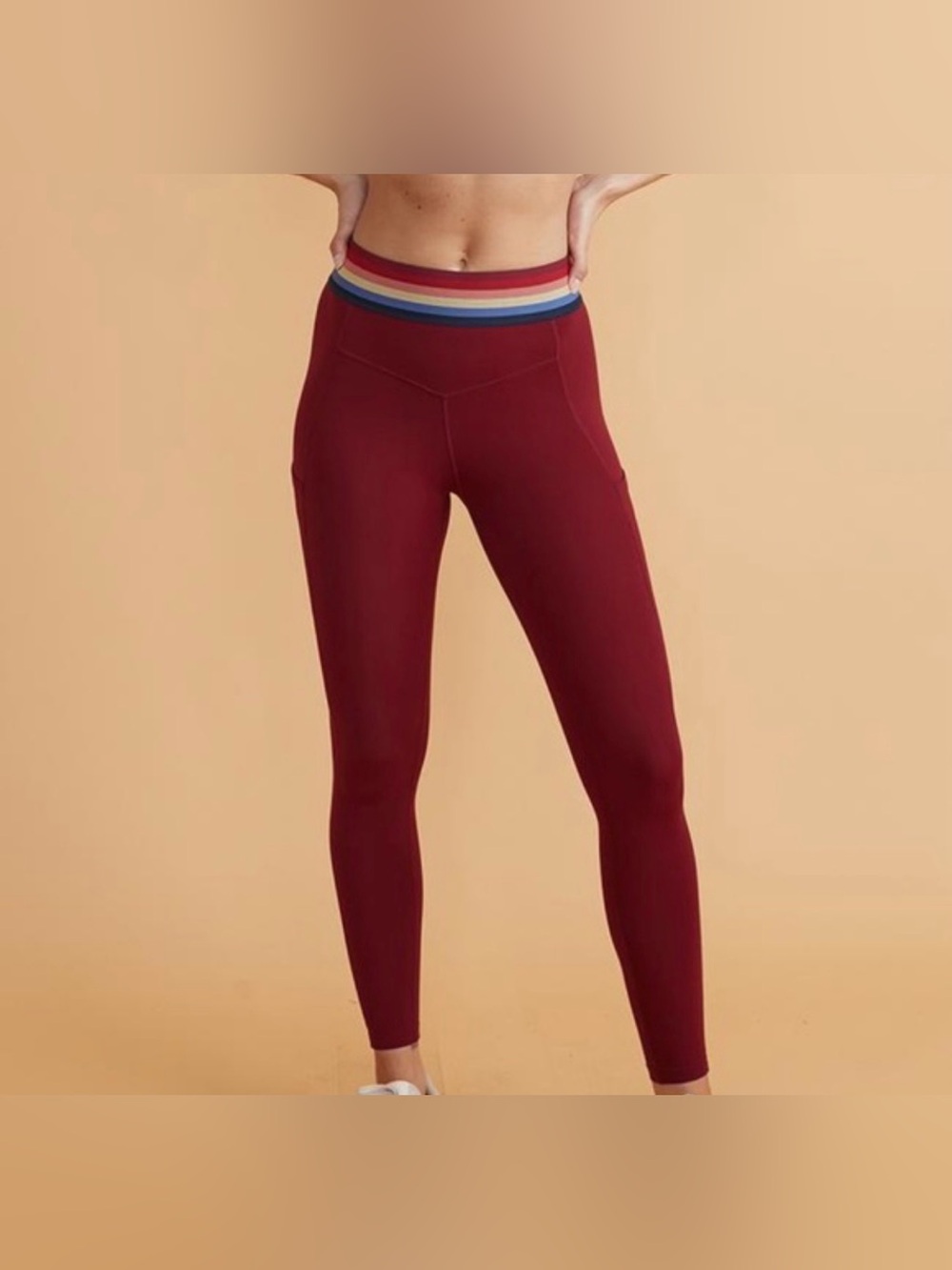 EUC Marine Layer Wine High-Rise Leggings with Multicolor Striped Waistband